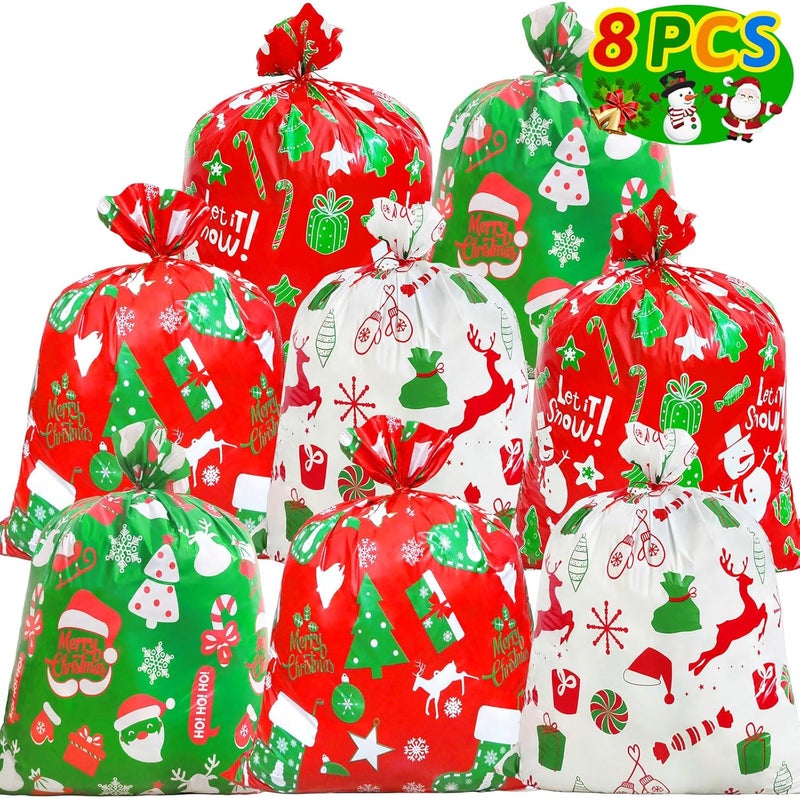 ZMCINER 8 PCS Large Christmas Gift Bags Jumbo Gift Bag Oversized Size 44” X 36” for Xmas Parties Giving, Oversize Xmas Gifts, Heavy Duty Bags, Christmas Goodie Large Bags - Image 1